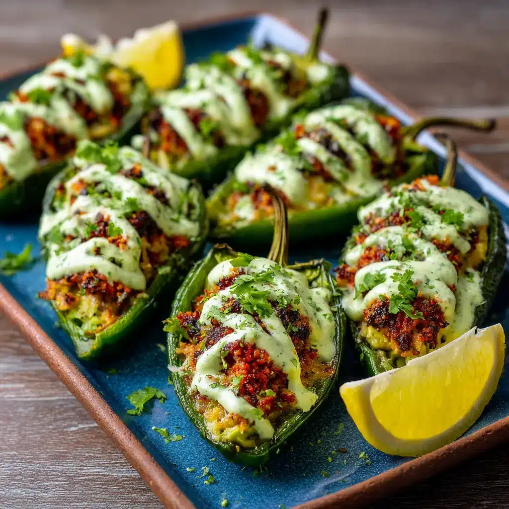 Savory Stuffed Poblano Peppers with Lush Avocado Crema 8 Stuffed Poblano Peppers with upscaled 68667ad84c409