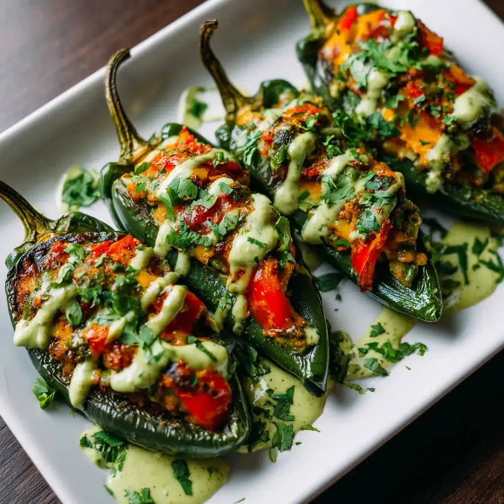 Savory Stuffed Poblano Peppers with Lush Avocado Crema 6 Stuffed Poblano Peppers with upscaled 68667b51c5c5b