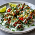 Stuffed Poblano Peppers with Avocado Crema